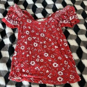 Maurices Floral Red Women's Off Shoulder Top